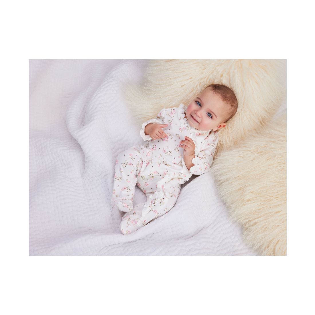 Little Me Baby Girls Vintage Rose Coverall with Matching Hat, 2 Piece Set