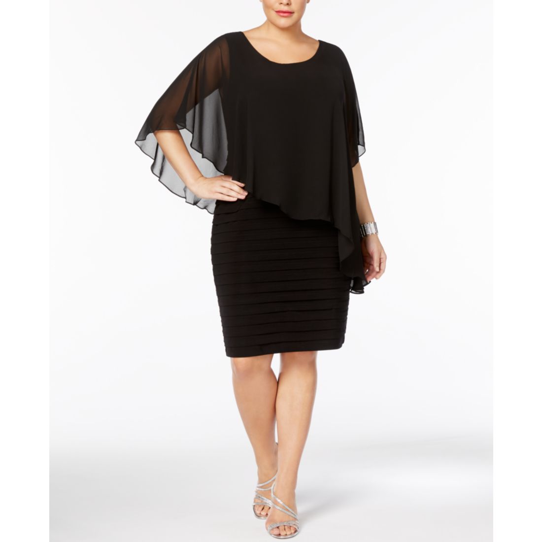 Betsy & Adam Plus Size Chiffon Capelet Sheath Dress