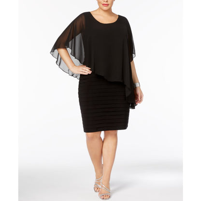 Betsy & Adam Plus Size Chiffon Capelet Sheath Dress