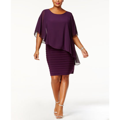 Betsy & Adam Plus Size Chiffon Capelet Sheath Dress