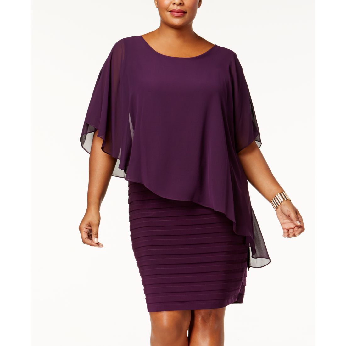Betsy & Adam Plus Size Chiffon Capelet Sheath Dress