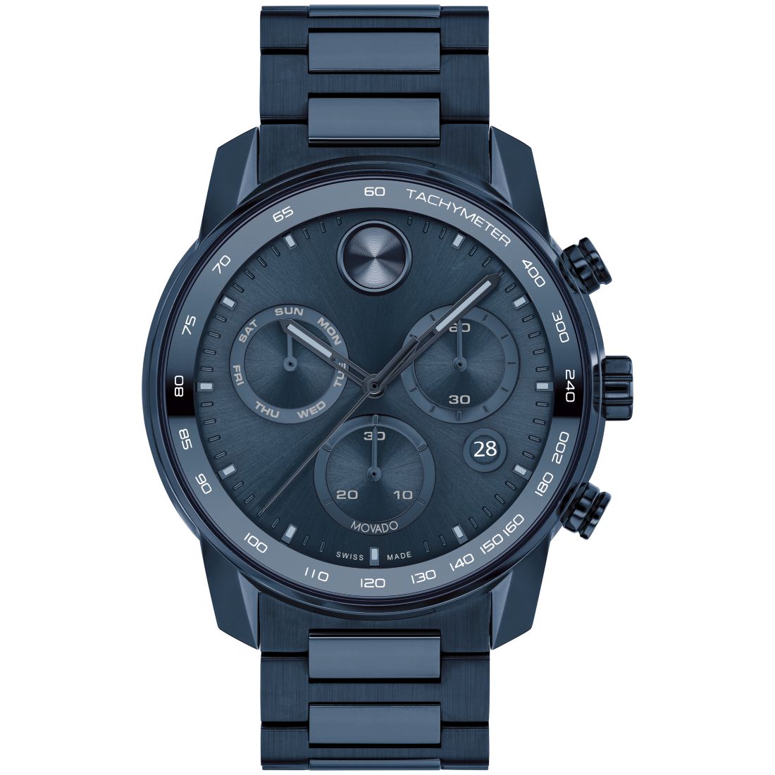 Movado Men's Bold Verso Dark Blue Ionic Plated Steel Bracelet Watch 44mm