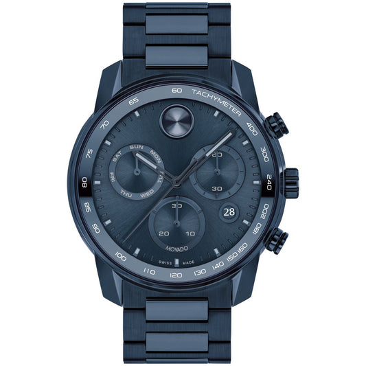 Movado Men's Bold Verso Dark Blue Ionic Plated Steel Bracelet Watch 44mm
