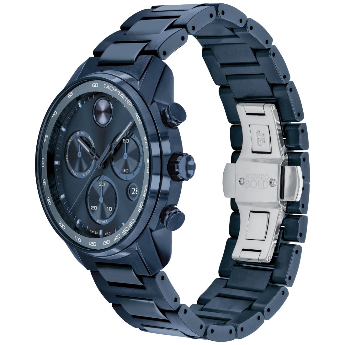 Movado Men's Bold Verso Dark Blue Ionic Plated Steel Bracelet Watch 44mm
