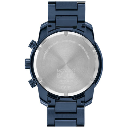 Movado Men's Bold Verso Dark Blue Ionic Plated Steel Bracelet Watch 44mm