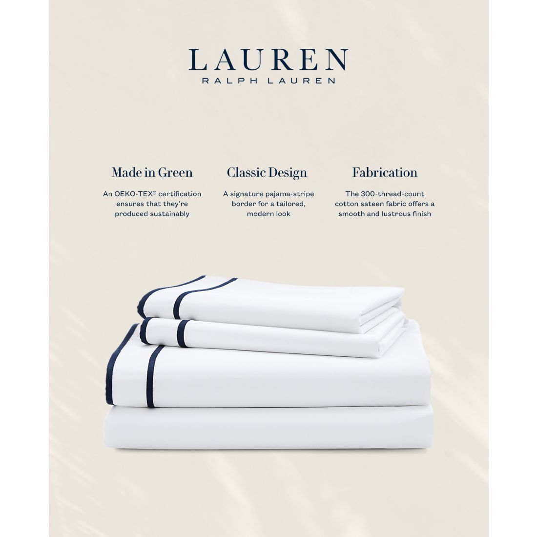 Lauren Ralph Lauren Spencer 300 Thread Count Sateen Border Pillowcase Pair, Standard