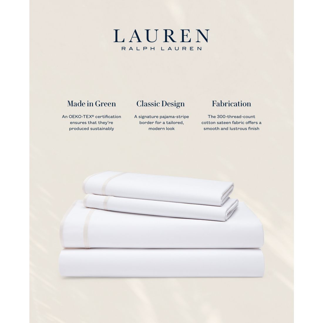 Lauren Ralph Lauren Spencer 300 Thread Count Sateen Border Pillowcase Pair, Standard