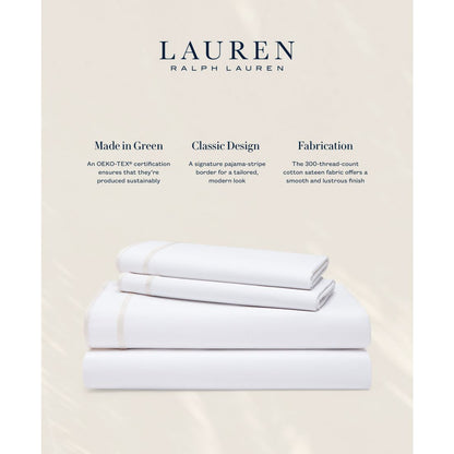 Lauren Ralph Lauren Spencer 300 Thread Count Sateen Border Pillowcase Pair, Standard