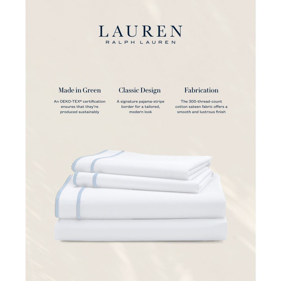 Lauren Ralph Lauren Spencer 300 Thread Count Sateen Border Pillowcase Pair, Standard
