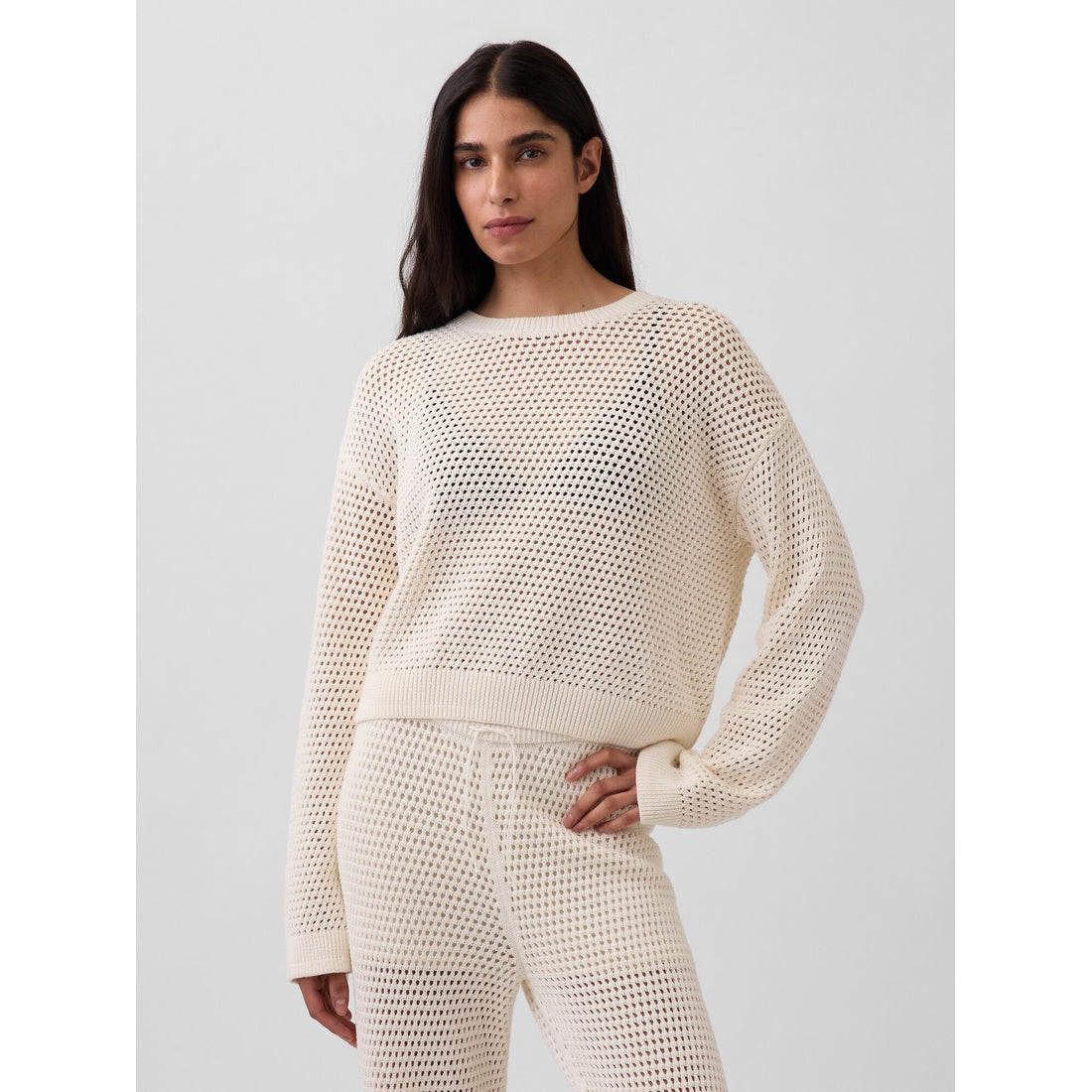 Women's 100% Cotton Crochet Relaxed Sweater