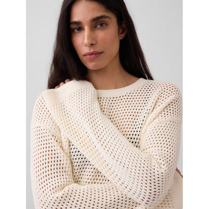 Women's 100% Cotton Crochet Relaxed Sweater
