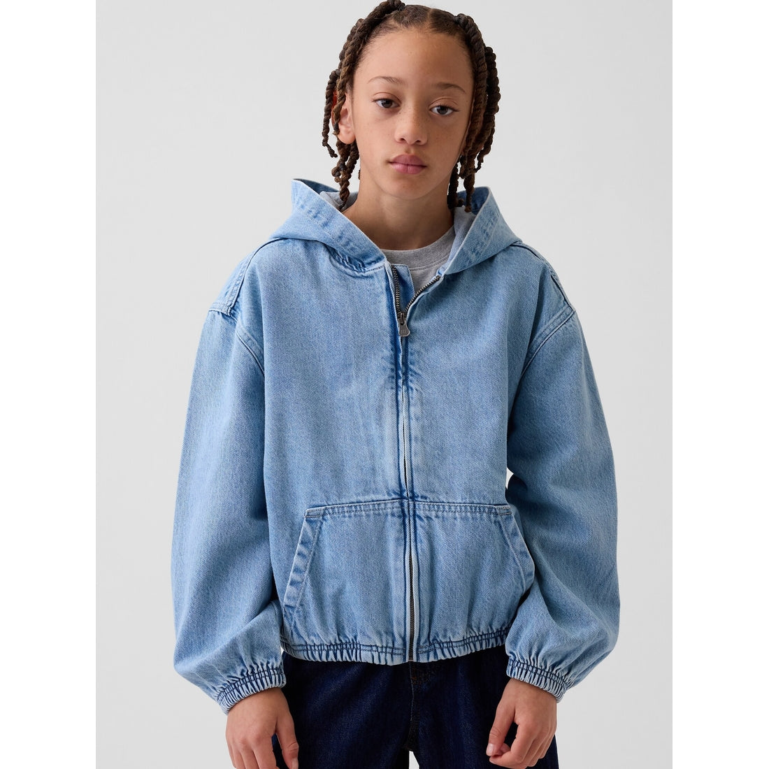 Boys' Denim Relaxed Hooded Jacket