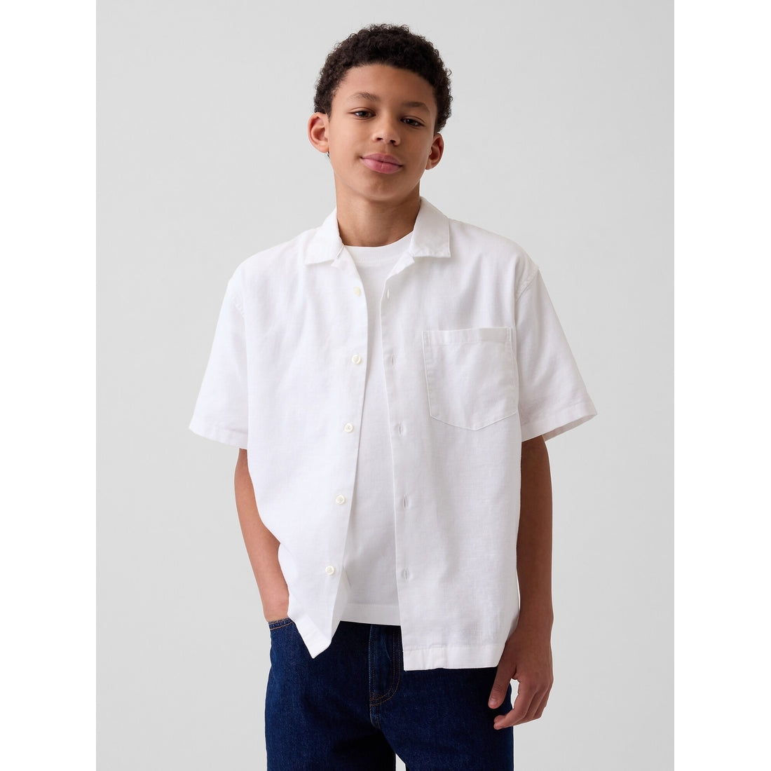 Boys' Linen-Cotton Relaxed Vacay Shirt