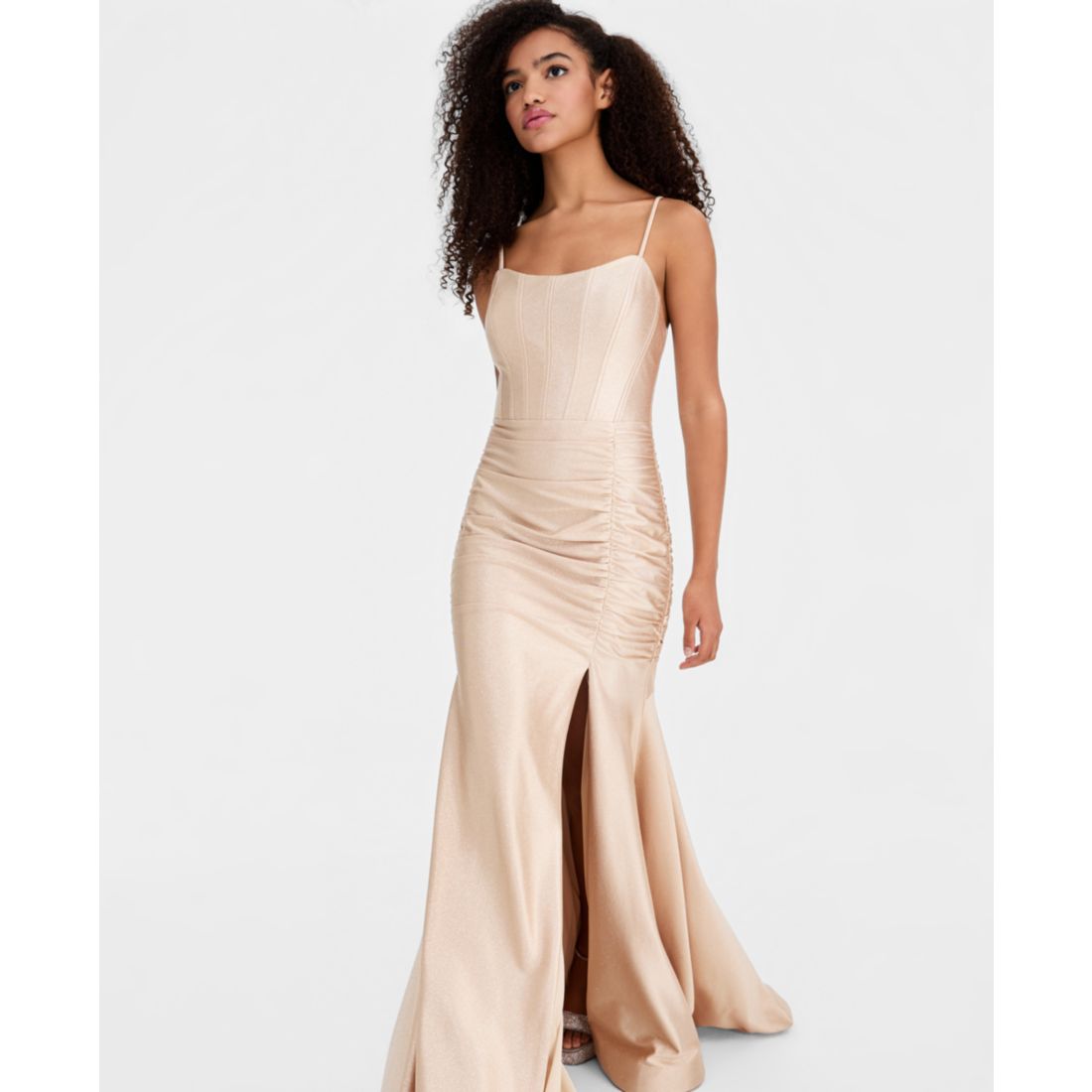 Katia Rae Juniors' Sleeveless Glitter-Knit Gown