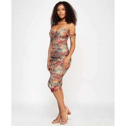 Katia Rae Juniors' Printed Cold-Shoulder Bodycon Dress