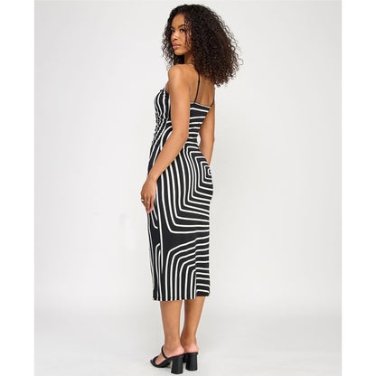 Katia Rae Juniors' Printed Cowl-Neck Sleeveless Dress - Black, Ivory