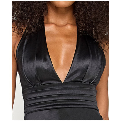 Katia Rae Juniors' Sateen Deep-v Halter Midi Dress