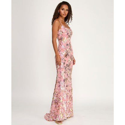 Emerald Sundae Juniors' Floral Sequin Scoop Neck Gown