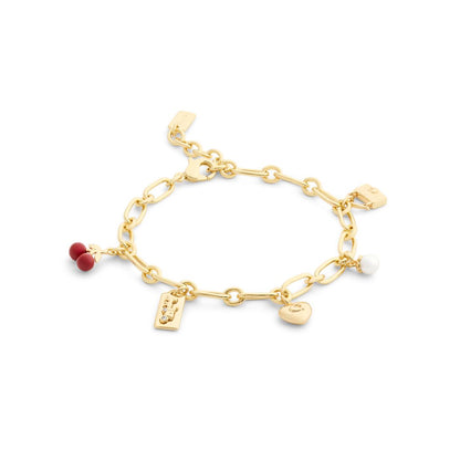 Coach Faux Stone Signature Cherry Charm Link Bracelet