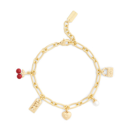 Coach Faux Stone Signature Cherry Charm Link Bracelet