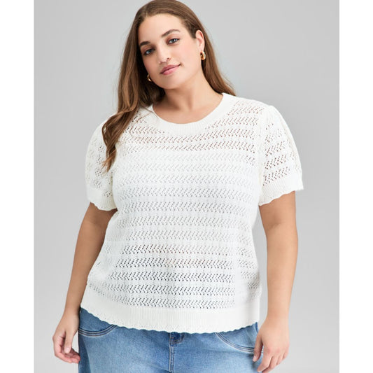 And Now This Trendy Plus Size Crewneck Short-Sleeve Sweater, Exclusively at Macy's