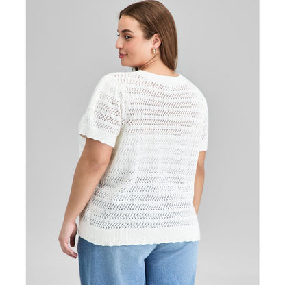 And Now This Trendy Plus Size Crewneck Short-Sleeve Sweater, Exclusively at Macy's