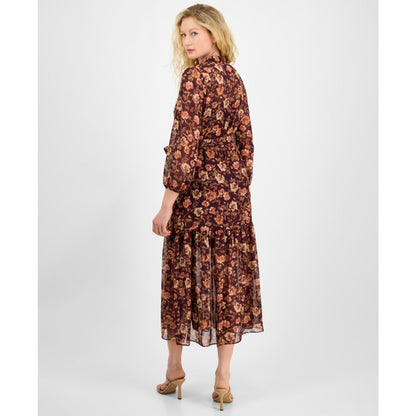julia jordan Women's Floral Chiffon Tie-Waist 3/4-Sleeve Dress