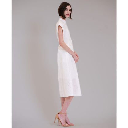 julia jordan Women's Short-Sleeve V-Neck Eyelet Midi Shirt Dress