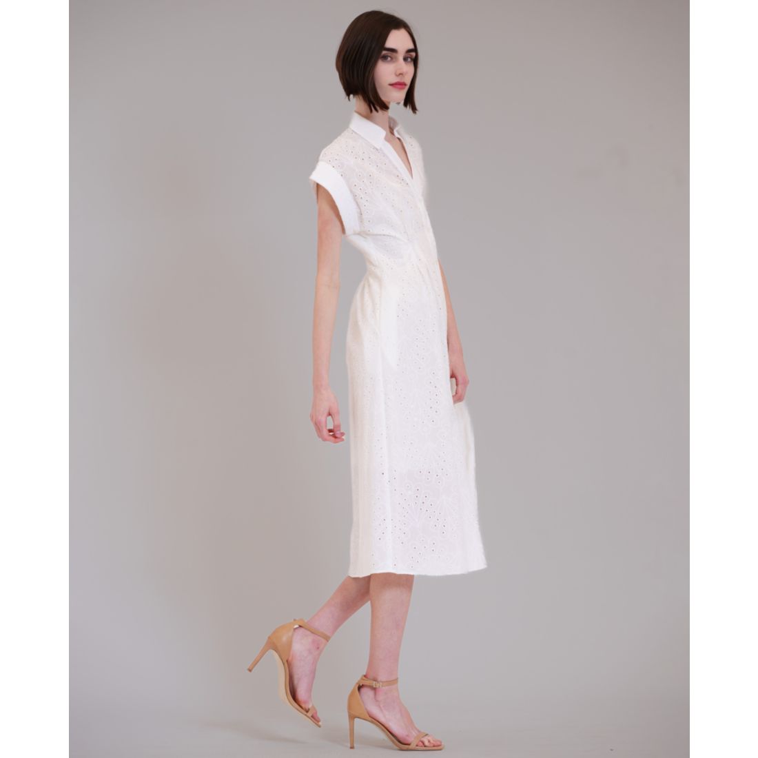 julia jordan Women's Short-Sleeve V-Neck Eyelet Midi Shirt Dress
