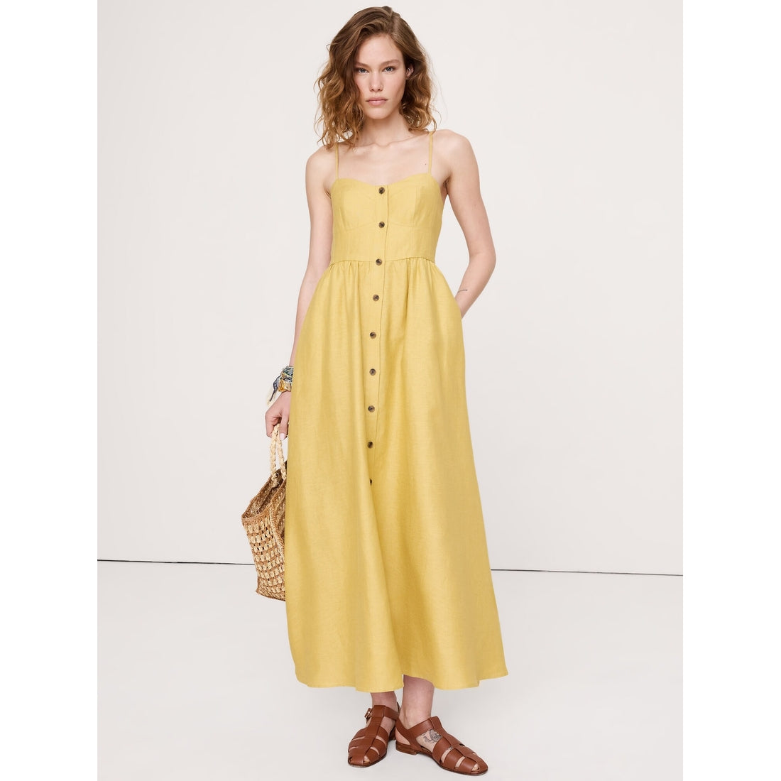 Women's Linen Corset Button-Down Dress