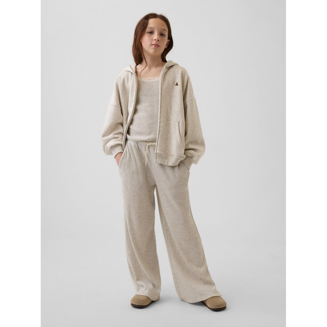 Girls' Waffle Relaxed Easy Wide-Leg Pants