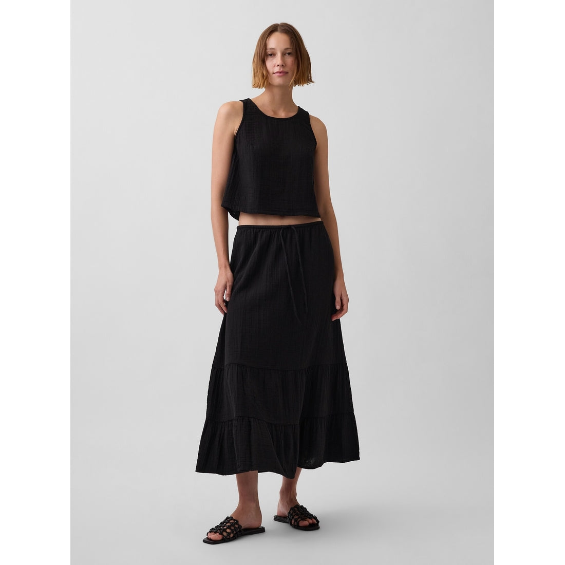 Women's Cotton Gauze Easy Tiered Maxi Skirt
