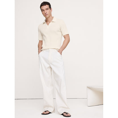 Men's Ribbed Stretch-Cotton Johnny-Collar Polo Shirt