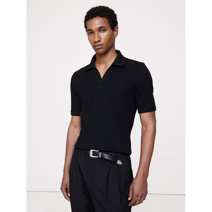 Men's Ribbed Stretch-Cotton Johnny-Collar Polo Shirt