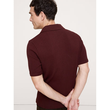 Men's Ribbed Stretch-Cotton Johnny-Collar Polo Shirt