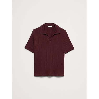 Men's Ribbed Stretch-Cotton Johnny-Collar Polo Shirt
