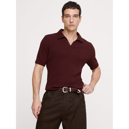 Men's Ribbed Stretch-Cotton Johnny-Collar Polo Shirt