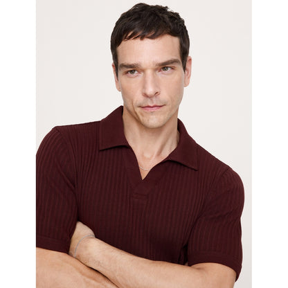 Men's Ribbed Stretch-Cotton Johnny-Collar Polo Shirt