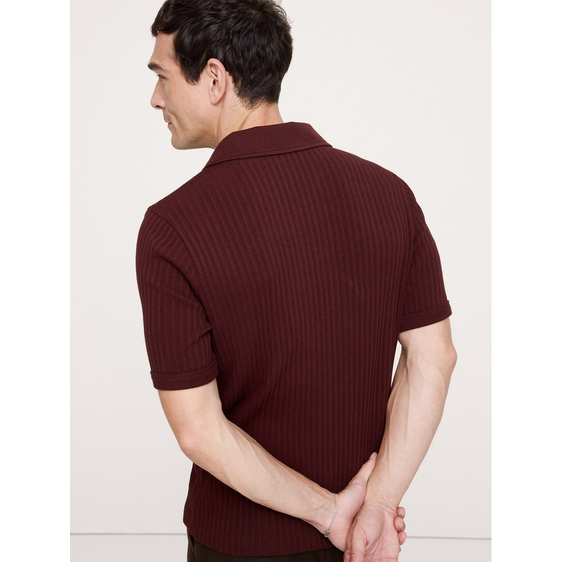 Men's Ribbed Stretch-Cotton Johnny-Collar Polo Shirt