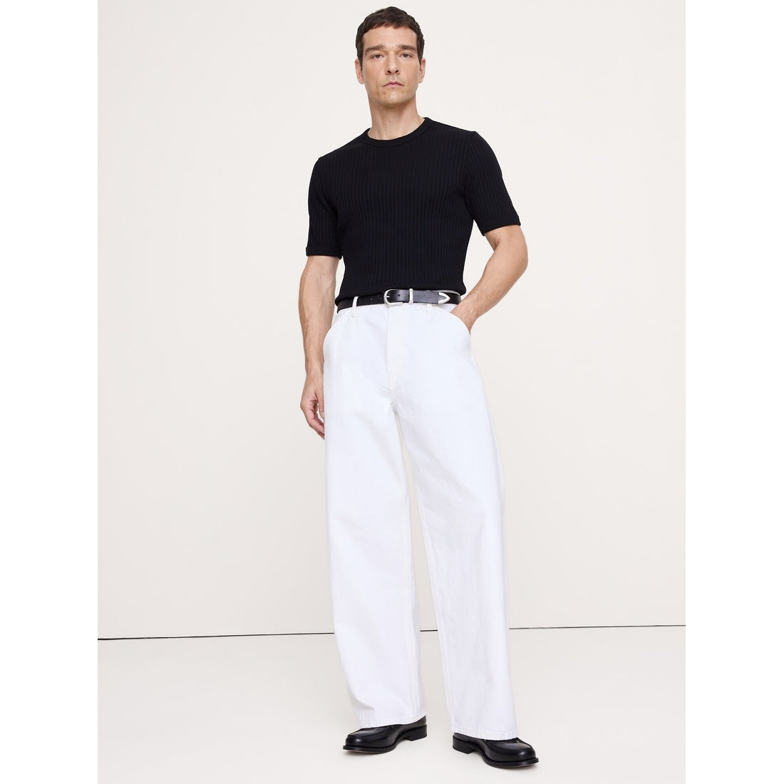 Men's Ribbed Stretch-Cotton Crew-Neck T-Shirt