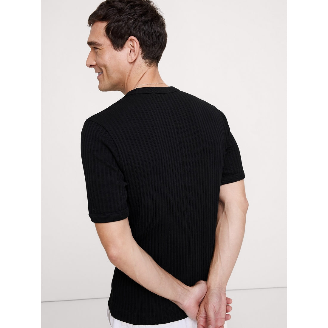 Men's Ribbed Stretch-Cotton Crew-Neck T-Shirt