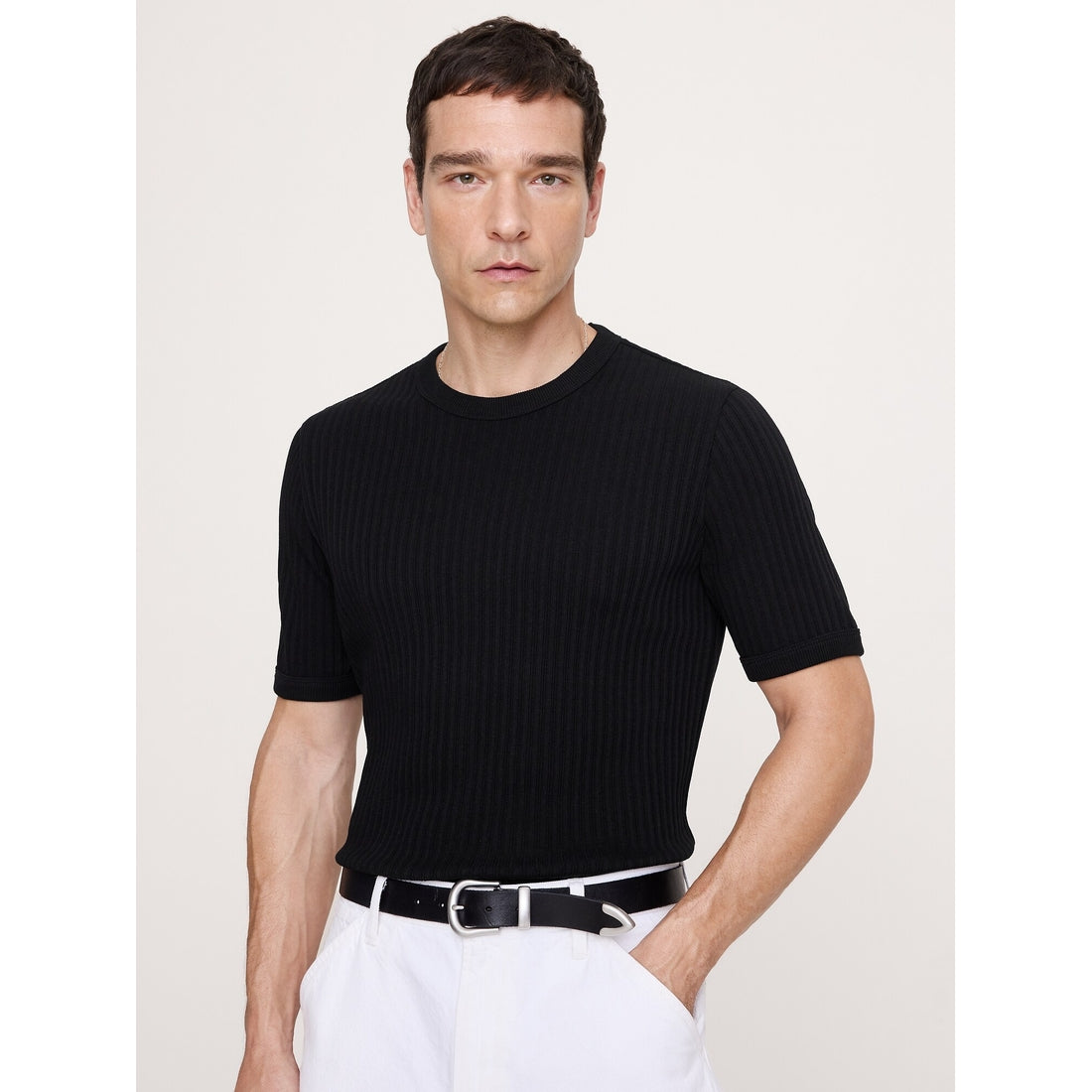 Men's Ribbed Stretch-Cotton Crew-Neck T-Shirt