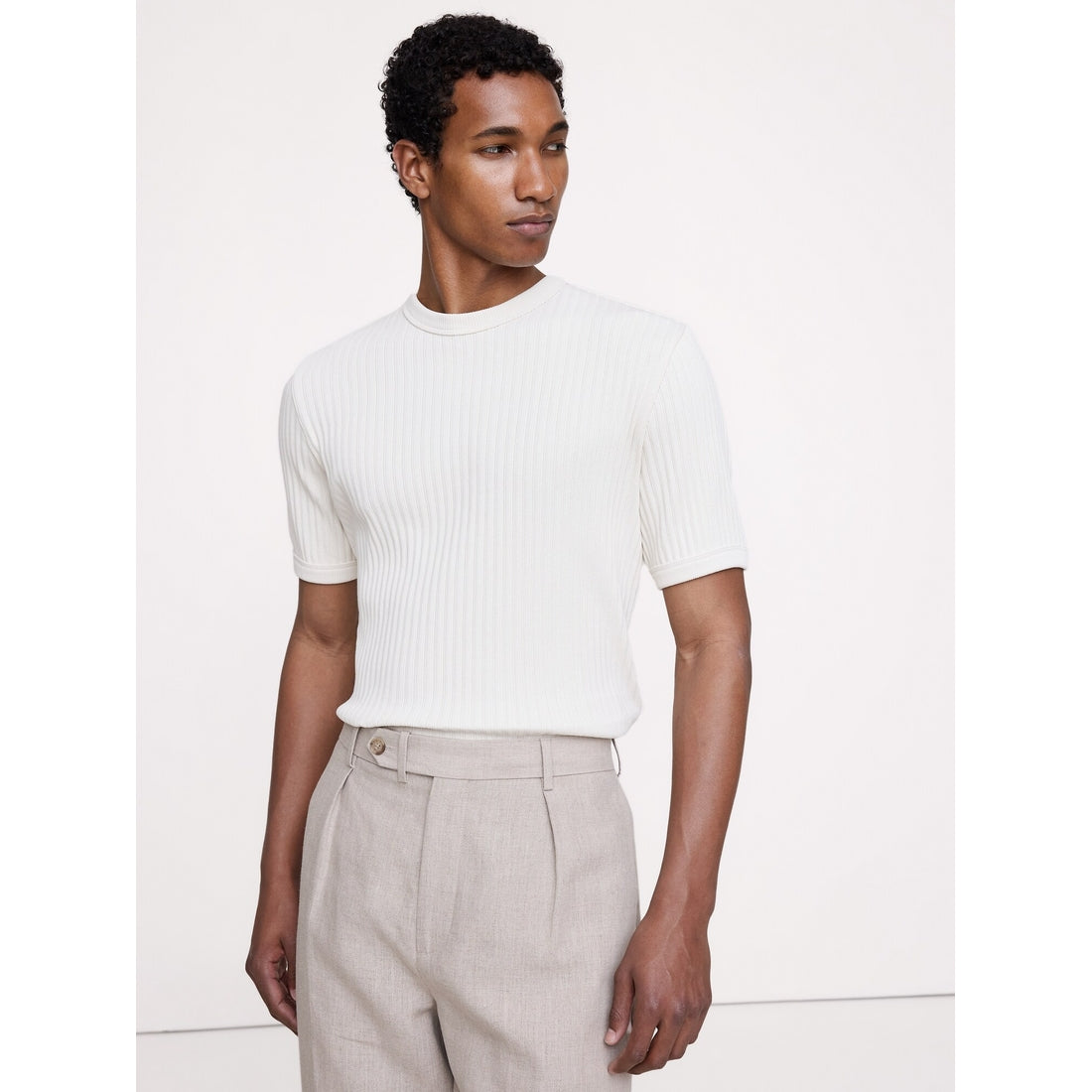 Men's Ribbed Stretch-Cotton Crew-Neck T-Shirt
