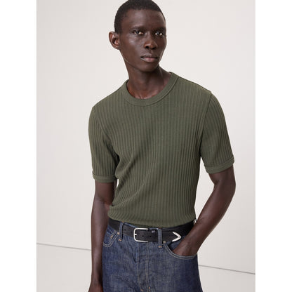 Men's Ribbed Stretch-Cotton Crew-Neck T-Shirt