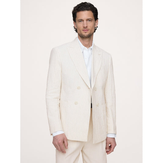 Men's Double-Breasted Italian Cotton-Linen Seersucker Suit Jacket