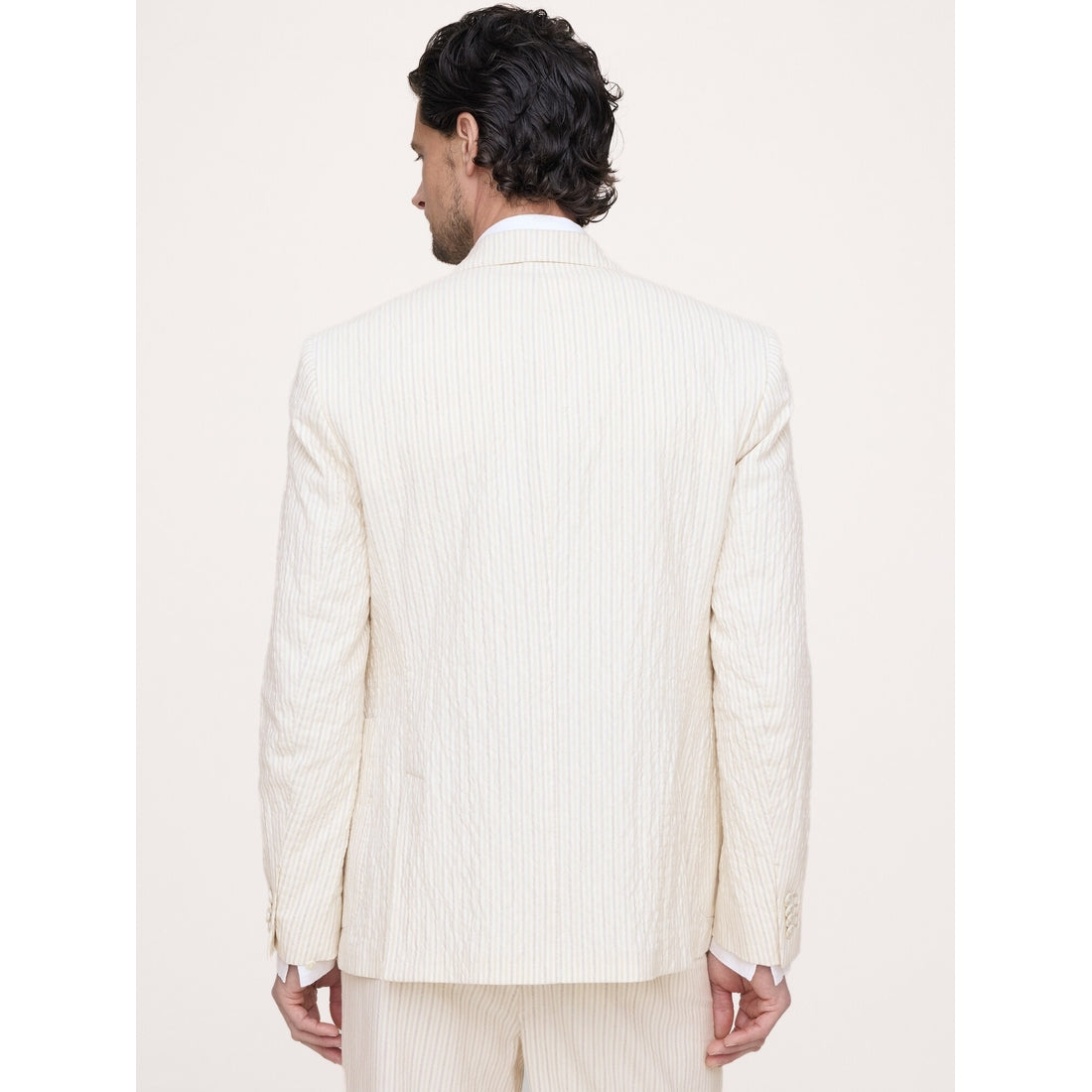 Men's Double-Breasted Italian Cotton-Linen Seersucker Suit Jacket