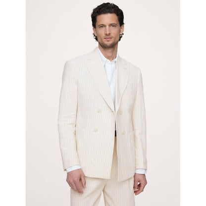 Men's Double-Breasted Italian Cotton-Linen Seersucker Suit Jacket