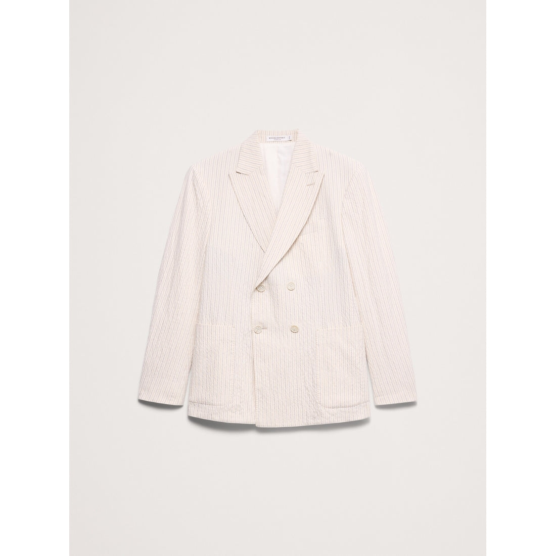 Men's Double-Breasted Italian Cotton-Linen Seersucker Suit Jacket