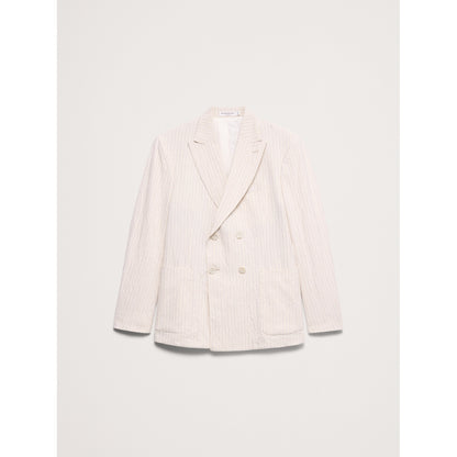 Men's Double-Breasted Italian Cotton-Linen Seersucker Suit Jacket