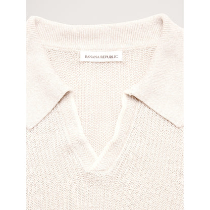 Men's Linen-Cotton Johnny-Collar Sweater Polo Shirt